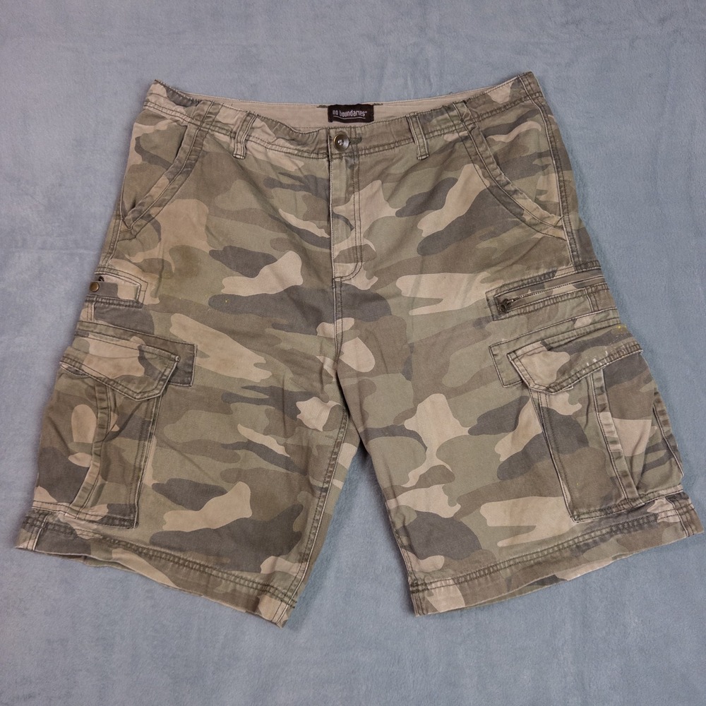 No Boundaries Cargo Shorts Mens 38 Green Camo Good Utility Multi-Pocket Cotton